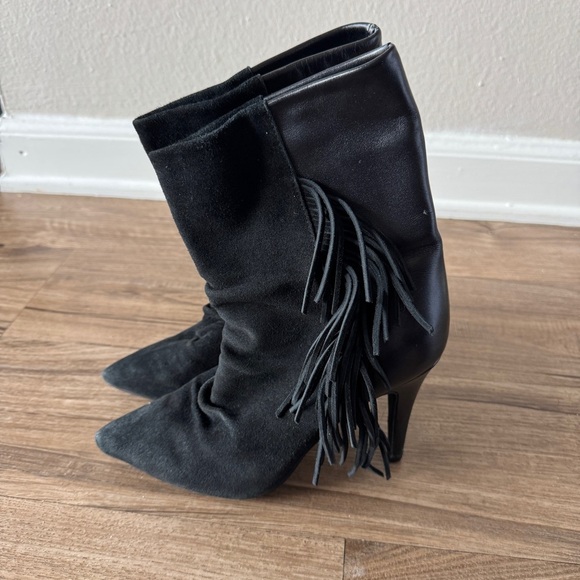 Raye black fringe pointed toe ankle boots suede leather size 38 - Picture 2 of 8